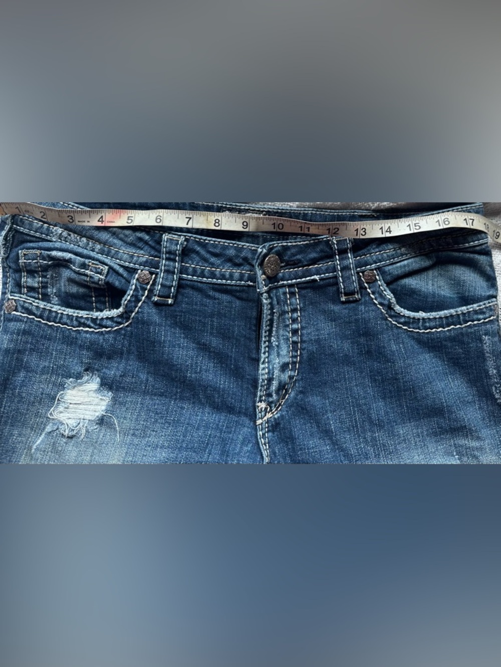 Silver Jeans Distressed Blue Bootcut Jeans Pioneer style Size 14 Length 28 - Picture 6 of 9